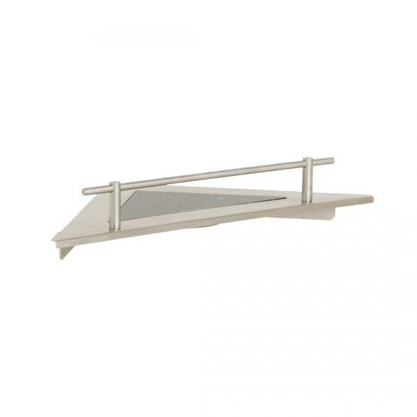 H & H Corner Shower Shelf with Rail - Stainless Steel